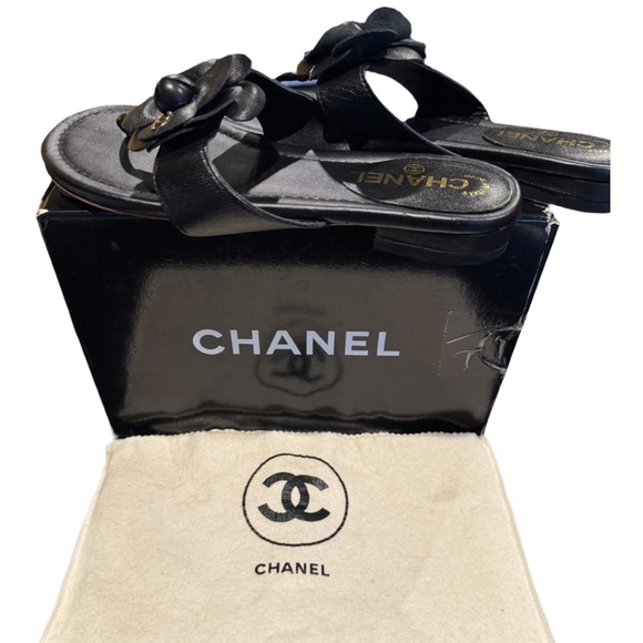 Authentic Like New Chanel Camellia Flower Sandal Women’s 37, Black - Picture 4 of 16